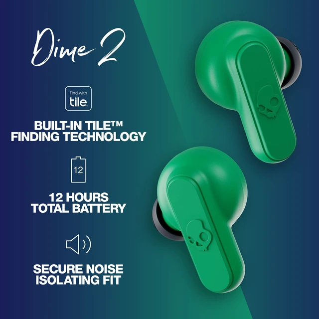 Alt view image 2 of 6 - Dime 2 Wireless In-Ear Bluetooth Earbuds - Dark Blue/Green Bluetooth, Noise Isolating Fit, 12 Hours Battery, Microphone for iPhone Android, Easy Carry with Integrated Lanyard