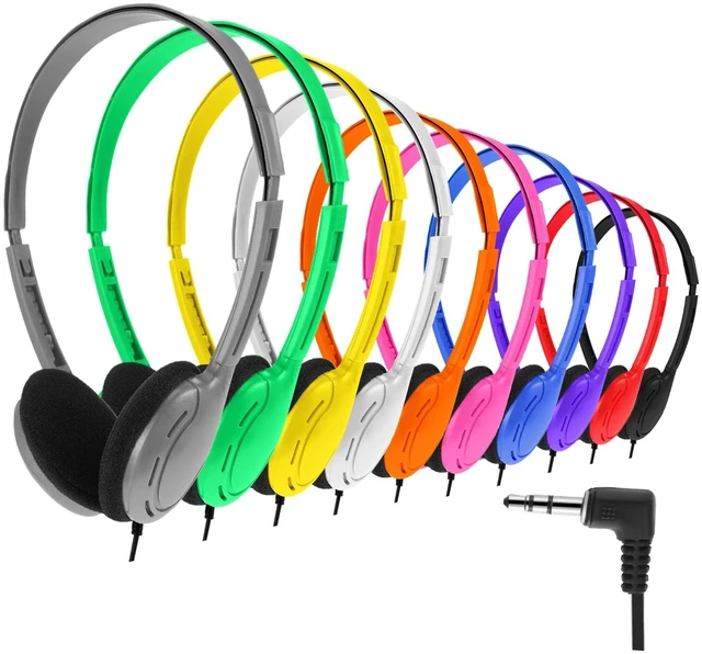 Main image of 10 Pack Over Ear Headphones Corded Bulk Set 3.5mm,Multicolor On Ear Headsets Adjustable Earphones with Cord for Library Computer Lab Online Lesson Group Testing
