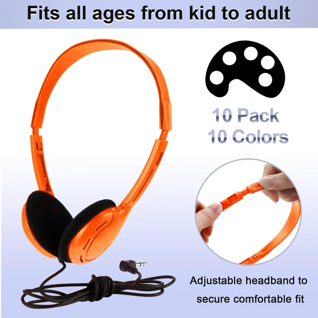Alt view image 2 of 6 - 10 Pack Over Ear Headphones Corded Bulk Set 3.5mm,Multicolor On Ear Headsets Adjustable Earphones with Cord for Library Computer Lab Online Lesson Group Testing
