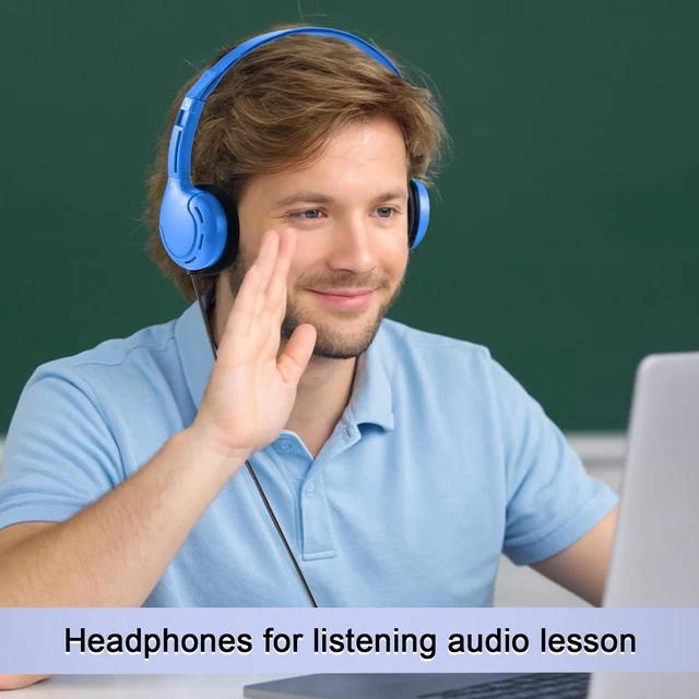 Alt view image 5 of 6 - 10 Pack Over Ear Headphones Corded Bulk Set 3.5mm,Multicolor On Ear Headsets Adjustable Earphones with Cord for Library Computer Lab Online Lesson Group Testing