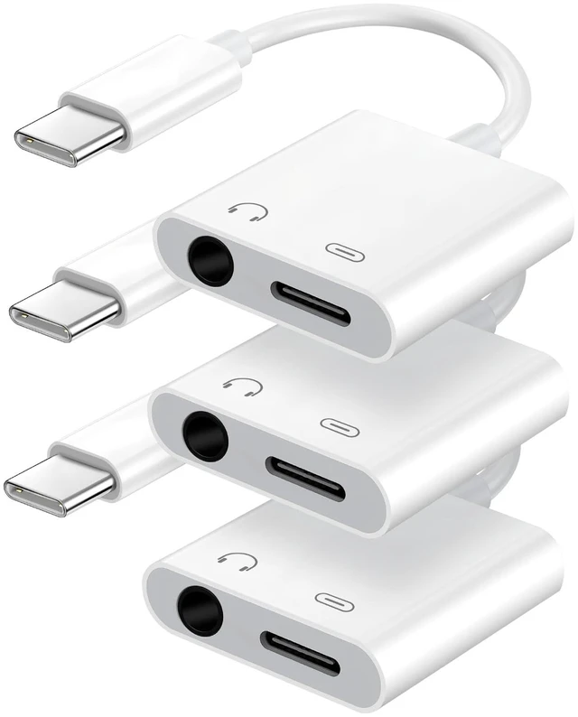 Main image of USB C to 3.5mm Headphone Jack and Charger Adapter, 2-in-1 Audio & Fast Charging Splitter for Apple iPhone 17/16/15/Pro/Pro Max, iPad, Samsung, Pixel, and More 3Pack