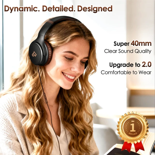 Alt view image 3 of 7 - USB C Headphones for School Wired Headphones with Microphone-Brown Headset Lightweight/Foldable/Adjustable/Comfortable Over Ear Headphones for iPad/Travel/iPhone 17, Back-to-School Season, Teen Gifts
