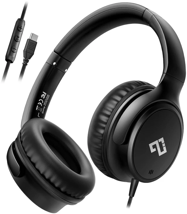 Main image of USB C Wired Headphone Over Ear for School, Noise-isolating Headphones-Black Hi-Fi Stereo,Volume Control,Type C Headphones with Mic for School/Travel/iPhone/iPad/Laptop/Samsung/Pixel/Adults/Teens Gift