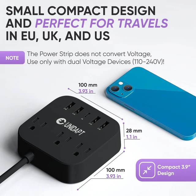 Alt view image 3 of 7 - UK Ireland Travel Plug Adapter, US to Europe Power Strip, Black USB-C and 4 USB Ports, 3 AC Outlets, 5ft Extension Cord, Wall Mountable European Outlets Charger for Cruise Ship, Home