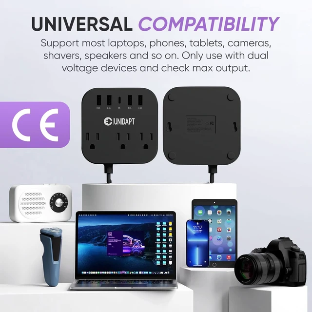 Alt view image 4 of 7 - UK Ireland Travel Plug Adapter, US to Europe Power Strip, Black USB-C and 4 USB Ports, 3 AC Outlets, 5ft Extension Cord, Wall Mountable European Outlets Charger for Cruise Ship, Home