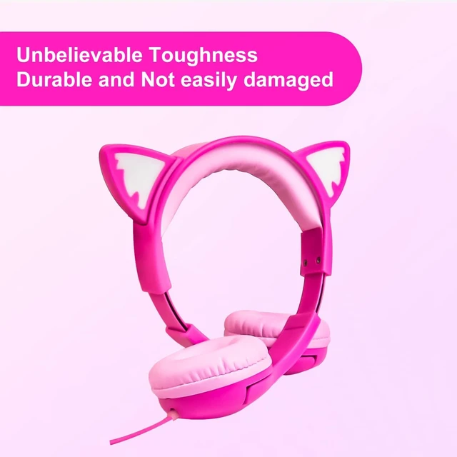 Alt view image 4 of 7 - Kids Wired Headphones with Mic, LED Cat Ears Headset, Dual Audio Jack Kitty Headphones with cord, Wired kawaii earphones for toddlers, tablets, Volume limited; Adjustable headband; Comfortable