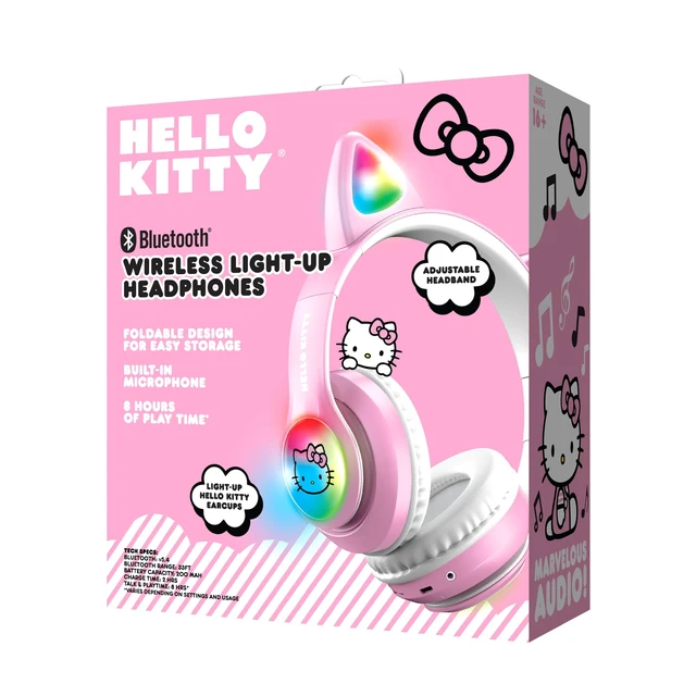 Alt view image 4 of 4 - Wireless Bluetooth Light-Up Headphones with Built-in Microphone, Foldable Design, Adjustable Headband, 8 Hours Playtime, LED Kitty Earcups, for Kids & Adults (Pink)