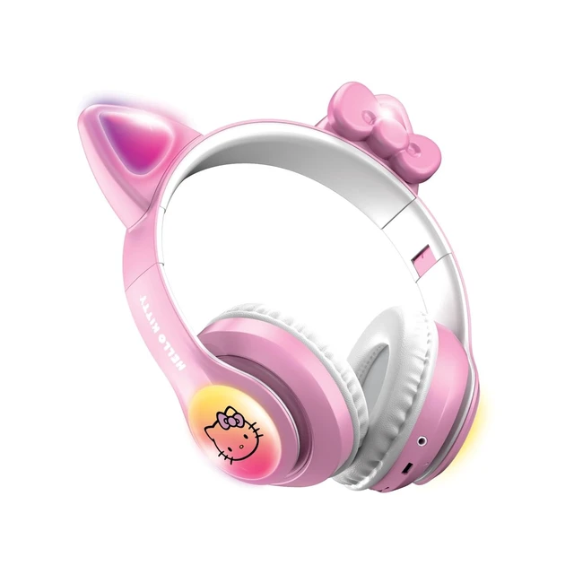 Alt view image 2 of 4 - Wireless Bluetooth Light-Up Headphones with Built-in Microphone, Foldable Design, Adjustable Headband, 8 Hours Playtime, LED Kitty Earcups, for Kids & Adults (Pink)