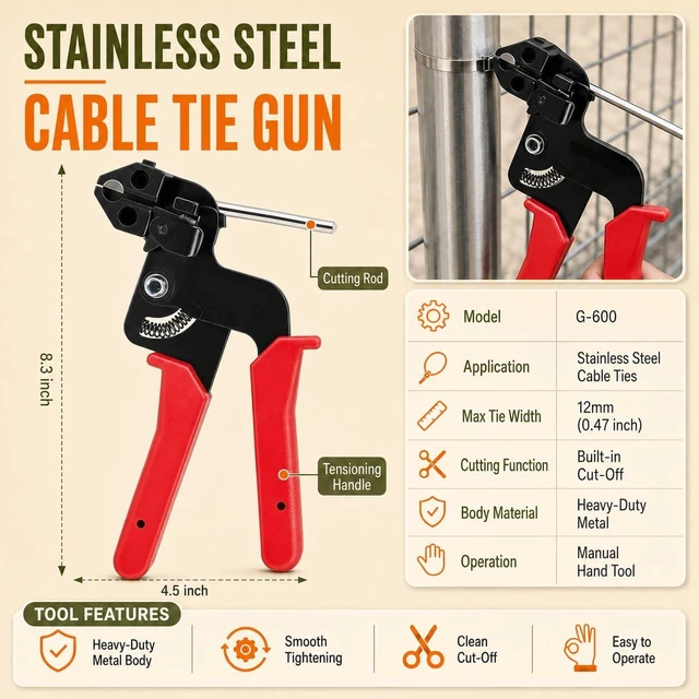 Alt view image 4 of 7 - 350Pcs Metal Zip Ties Gun Kit, Silver 8/12/16in Stainless Steel Zip Ties, Heavy Duty Cable Tie Fastening Cutting Tool Set with Organizer, Gloves, Storage Bag for Fence, Exhaust Wrap
