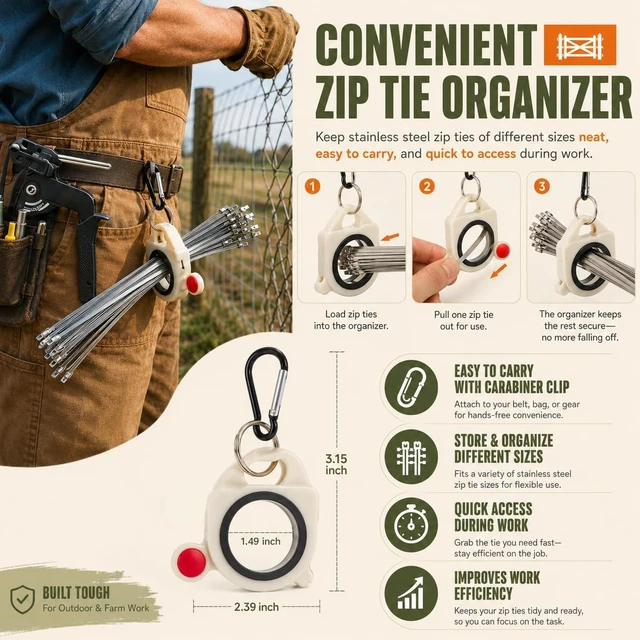 Alt view image 6 of 7 - 350Pcs Metal Zip Ties Gun Kit, Silver 8/12/16in Stainless Steel Zip Ties, Heavy Duty Cable Tie Fastening Cutting Tool Set with Organizer, Gloves, Storage Bag for Fence, Exhaust Wrap
