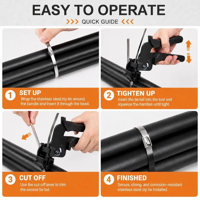 Alt view image 7 of 7 - 350Pcs Metal Zip Ties Gun Kit, Silver 8/12/16in Stainless Steel Zip Ties, Heavy Duty Cable Tie Fastening Cutting Tool Set with Organizer, Gloves, Storage Bag for Fence, Exhaust Wrap