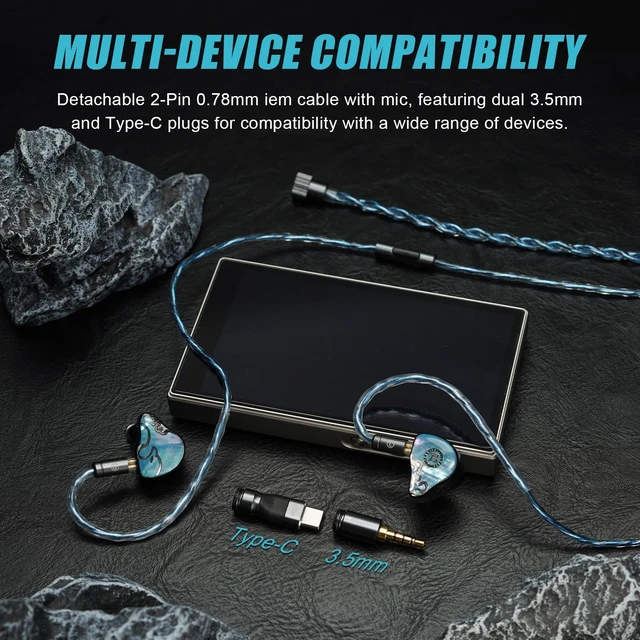 Alt view image 7 of 7 - Juzear Defiant Gamefidelity Edition Gaming IEMs, 1DD+3BA Hybrid Driver Wired Earbuds, Noise Isolating inEar Monitors with HD Mic, Swappable 3.5mm/USBC for PC/PS5/Switch/Mobile (Blue)
