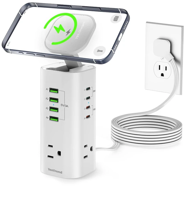 Main image of 160W Fast Charging Station, Power Strip Tower, 5FT Extension Cord Charging Tower with 3AC Outlets & 8 USB Ports(4 USB-C), Foldable 15W Charging, Dorm, Office Desk Supplies