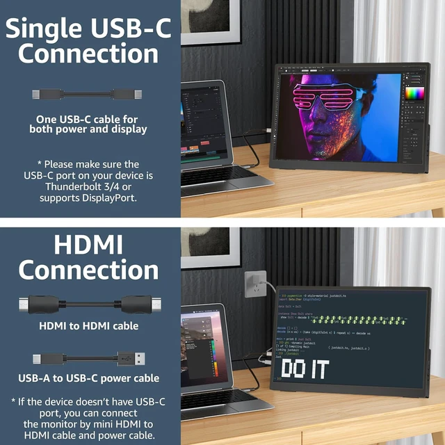 Alt view image 4 of 7 - 14" Portable Monitor Touchscreen, 1200P FHD IPS Travel Monitor with Tempered Glass, 10-Point Touch, Dual Speakers & Kickstand, USB-C HDMI External Monitor for Laptop MacBook Phone PS5 Switch