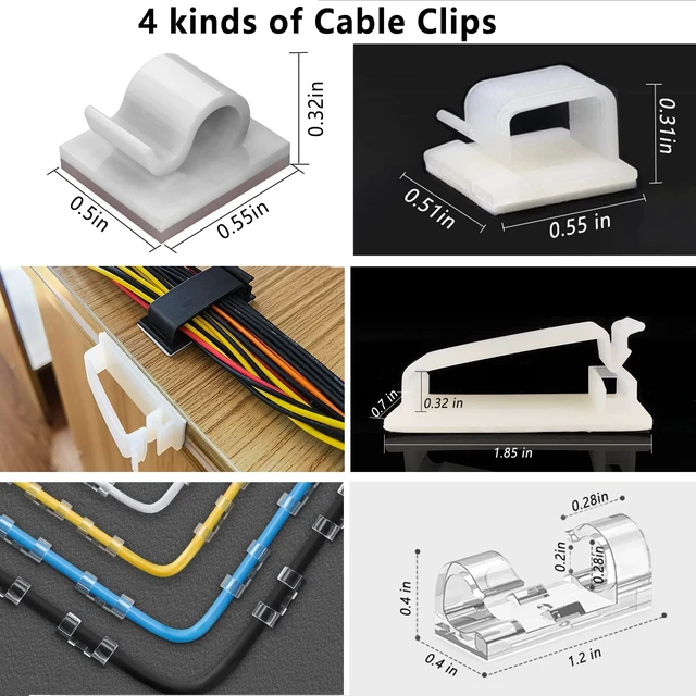 Alt view image 3 of 7 - White Cable Management Organizer Kit 4 Cable Sleeve Split 311Pcs 47Cable Clips 12Cord Clips Holder,22 Cable Ties, 20 adhesive Wall cable Tie, 200Fasten Cable Ties for TV Electronics