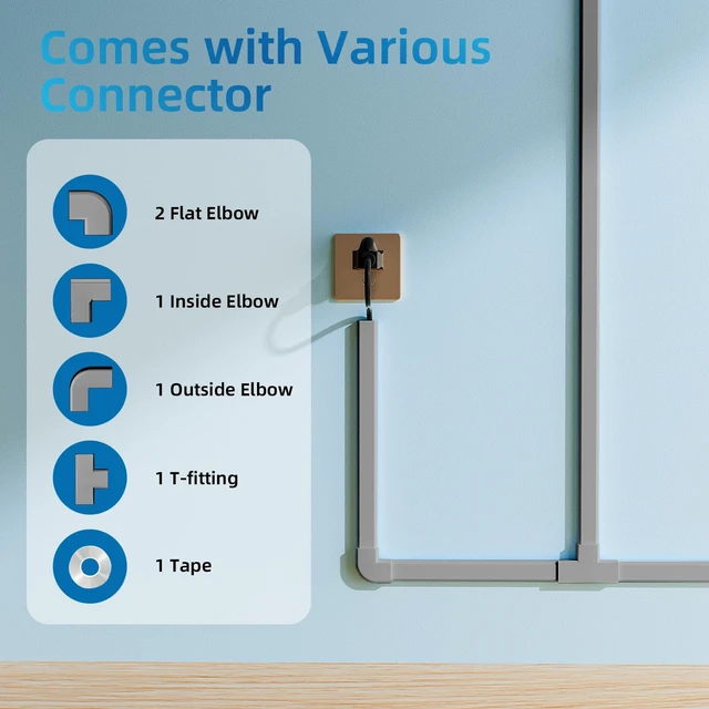 Alt view image 3 of 6 - 142in Wall Cord Hider for 2-3 Cords, W0.94in H0.47in, Grey Medium Cord Covers for Wires on wall, On-Wall Cord Cover Cable Concealer