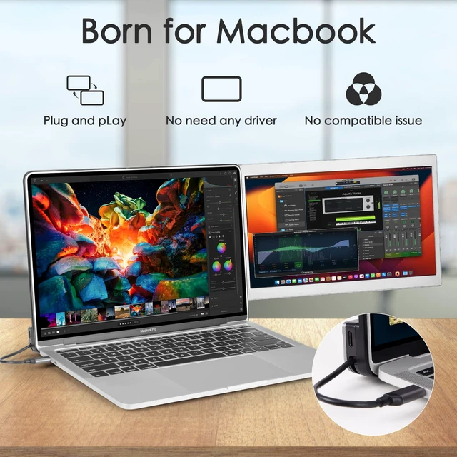 Alt view image 3 of 7 - 12'' Laptop Screen Extender for 13.6'' MacBook Air M2/M3/M4/M5 Dual Screen Extender Monitor USB-C/HDMI Plug-Play for Windows, Mac, PS5,Portable Monitor for Laptop