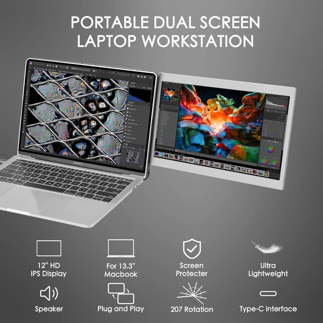 Alt view image 5 of 7 - 12'' Laptop Screen Extender for 13.6'' MacBook Air M2/M3/M4/M5 Dual Screen Extender Monitor USB-C/HDMI Plug-Play for Windows, Mac, PS5,Portable Monitor for Laptop
