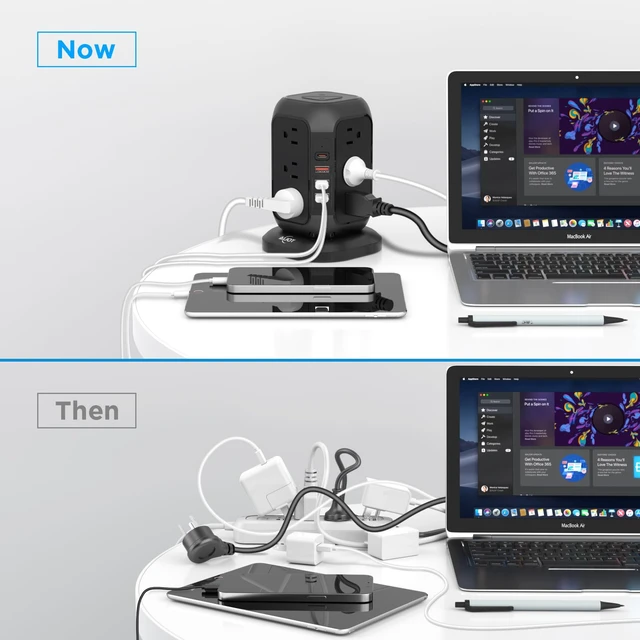 Alt view image 5 of 6 - Power Strip Tower with USB Ports- Surge Protector with 12 AC Outlet and 4 USB Ports, 10 Ft Extension Cord with Multiple Outlets, Charging Station with Overload Protection, for Home Office Dorm