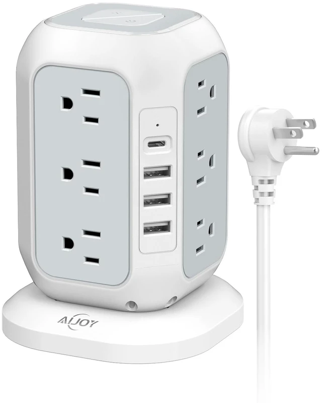 Main image of USB C Power Strip Tower Surge Protector 12 AC Outlets, 4 USB Ports (1 USB C), 10 Feet Extension Cord, USB Charging Station, For Home Office Dorm