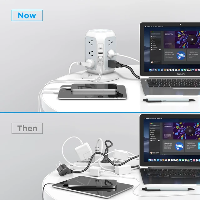 Alt view image 5 of 6 - USB C Power Strip Tower Surge Protector 12 AC Outlets, 4 USB Ports (1 USB C), 10 Feet Extension Cord, USB Charging Station, For Home Office Dorm