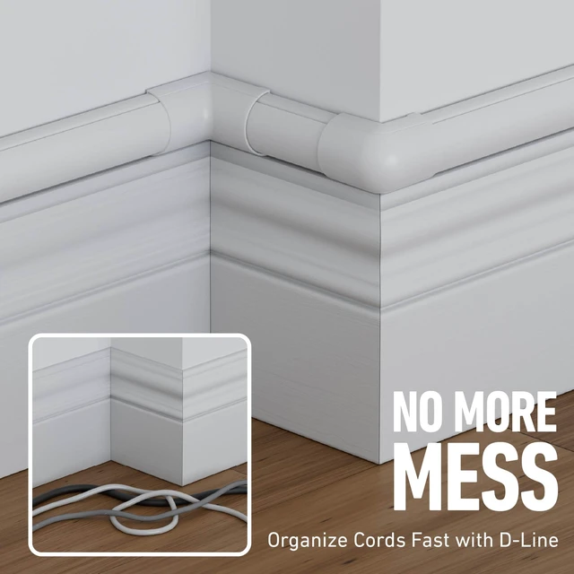 Alt view image 6 of 7 - 13.12ft Cord Hider Kit, Patented Cable Cover, Hide Wires on Wall, Channel for TV Mount Cords, Raceway Wire Hiders, Paintable, Adhesive, Half Round, 4X 1.18in W x 0.59in H x 39in Lengths, White