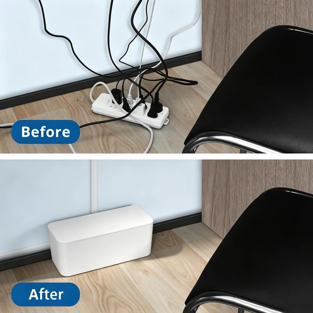 Alt view image 7 of 7 - 2 Pack Cable Management Box, Medium & XL, Power Strip Organizer White Hidden Rear Cable Routing, Durable ABS Construction, Fits Power Strips Up to 13.4", Ideal for Desks, TV Areas & Floor Corners