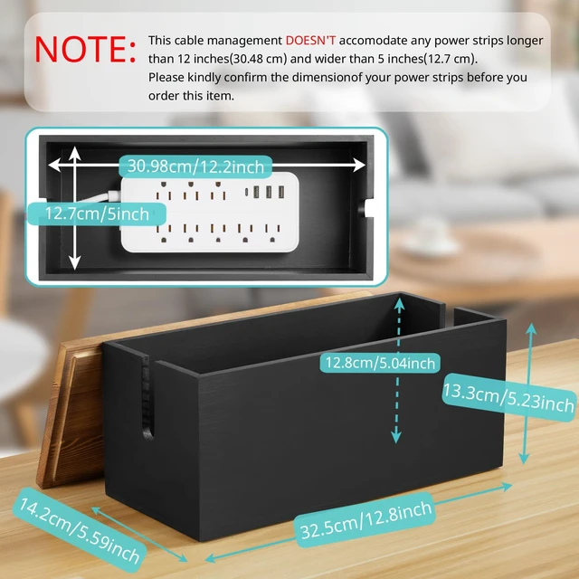 Alt view image 2 of 7 - Cable Management Box Medium, Wooden Cord Organizer Box for Desk, Floor, Office to Hide Extension Cords Power Stripes Surge Protectors Chargers Wires, Black