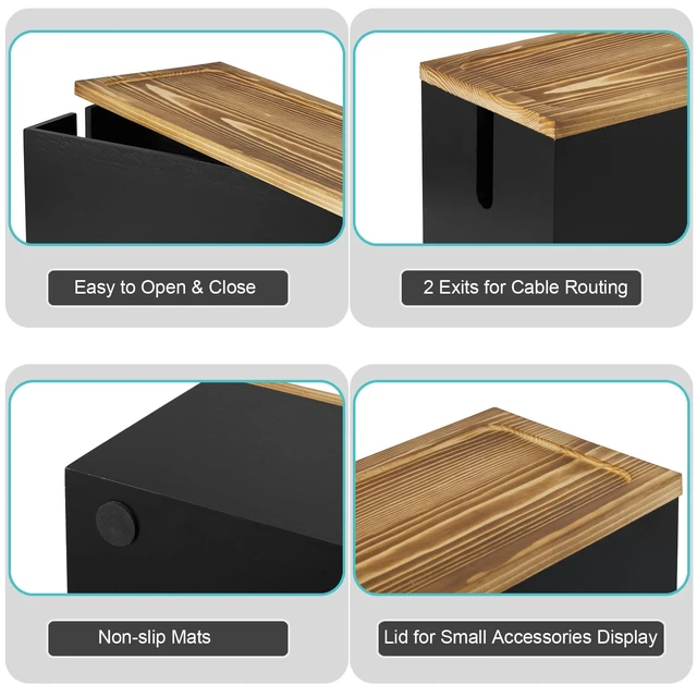 Alt view image 3 of 7 - Cable Management Box Medium, Wooden Cord Organizer Box for Desk, Floor, Office to Hide Extension Cords Power Stripes Surge Protectors Chargers Wires, Black