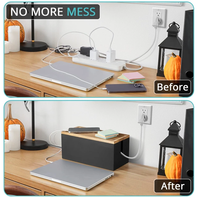 Alt view image 4 of 7 - Cable Management Box Medium, Wooden Cord Organizer Box for Desk, Floor, Office to Hide Extension Cords Power Stripes Surge Protectors Chargers Wires, Black