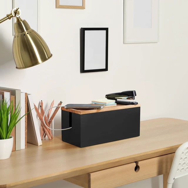 Alt view image 7 of 7 - Cable Management Box Medium, Wooden Cord Organizer Box for Desk, Floor, Office to Hide Extension Cords Power Stripes Surge Protectors Chargers Wires, Black