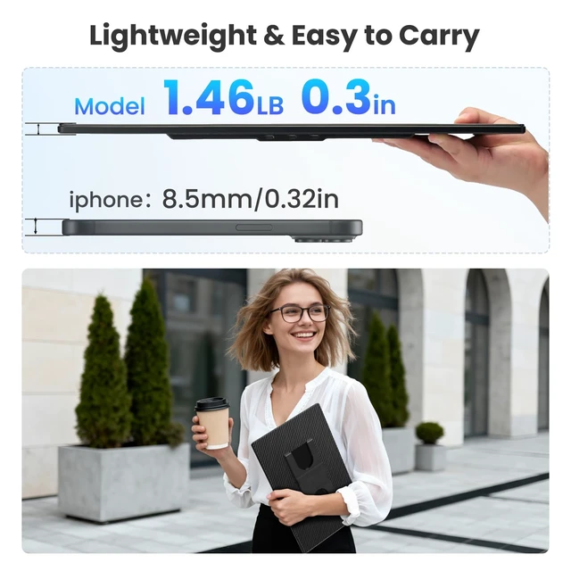 Alt view image 5 of 7 - 16" Portable Monitor, 1200P FHD Ultra Slim Laptop Screen Extender 360° Rotating Detachable Stand, Plug & Play, Travel Dual Monitor for Laptop/Wins/MacOS/Phone/Home Office