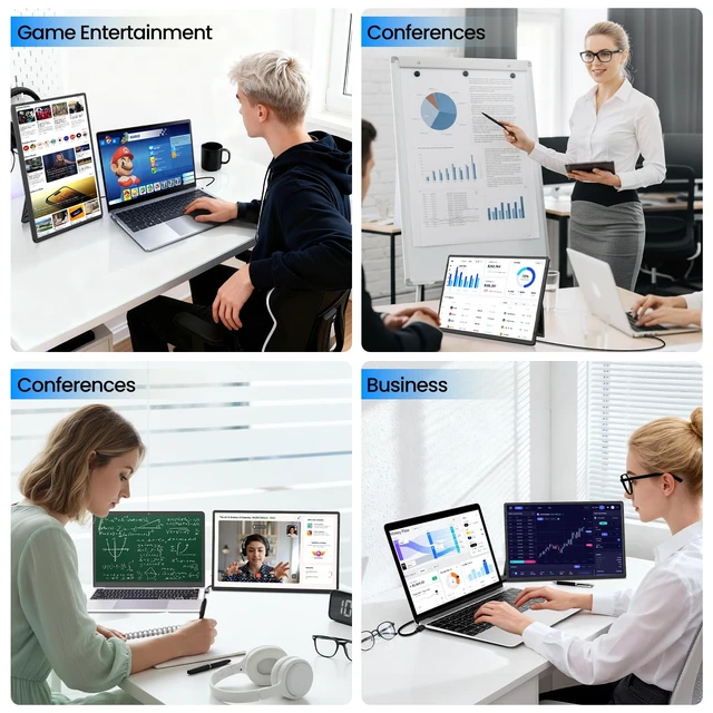 Alt view image 7 of 7 - 16" Portable Monitor, 1200P FHD Ultra Slim Laptop Screen Extender 360° Rotating Detachable Stand, Plug & Play, Travel Dual Monitor for Laptop/Wins/MacOS/Phone/Home Office