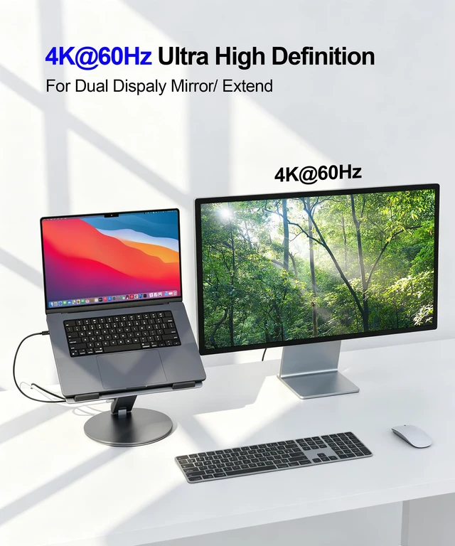Alt view image 3 of 7 - Laptop Stand for Desk, 360° Rotating & Height Adjustable Ergonomic Computer Riser with Aluminum Cooling Vents for 10-16 inch MacBook, Dell, Lenovo (Grey, USB-C Docking Station)