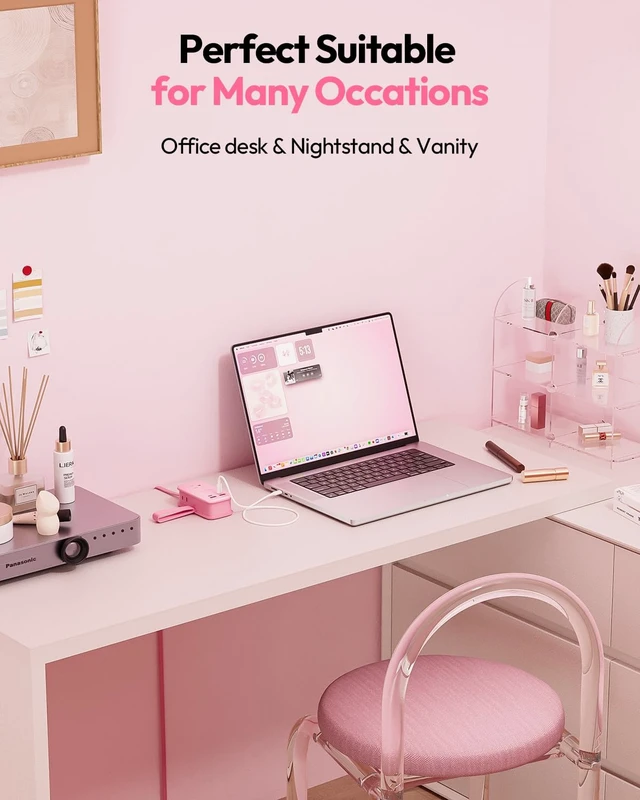 Alt view image 3 of 7 - GAN Ultra 65W Pink Fast Charging Station, Travel Power Strip with 3 Outlets 4 USB (2 USB C), Pink Extension Cord 4Ft, Kawaii Cute Accessories Compatible with MacBook, iPhone