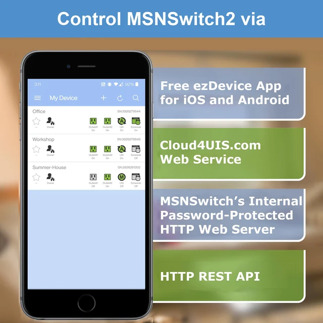 Alt view image 3 of 7 - MSNSwitch2 Internet Enabled IP Remote Power Switch w/Auto Reboot, Schedule Automatically Restart Devices on Internet Loss - Control via iOS, Android, Cloud, Web & API - 2 Outlets - Model UIS722t