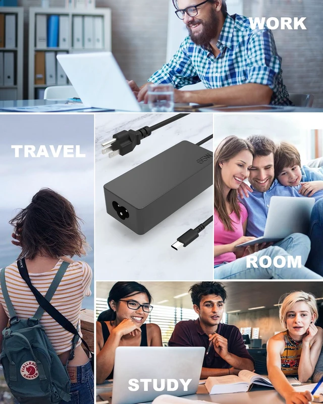 Alt view image 6 of 6 - New Slim 65W Laptop Charger Fits for HP Laptop Charger USB C Computer Replacement, Envy x360/Elitebook x360/Spectre x360/Elite x2/Pavilion/Zbook/ProBook, Fast Type C Chromebook Power Cord Adapter
