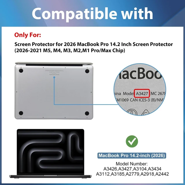 Alt view image 2 of 7 - 2 Pack Screen Protector for MacBook Pro 14-Inch 2026-2021 9H Hardness HD Clear Tempered Glass, Anti-Scratch & Anti-Fingerprint Film for MacBook Pro 14 (M5/4/3/2/1)