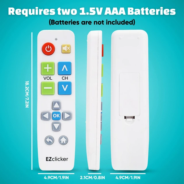 Alt view image 7 of 7 - Big Button Universal TV Remote, Easy to Use for All Ages (White) Great for Seniors, Works with Major TV Brands (2xAAA Batteries Not Included)