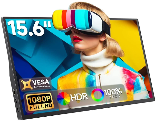 Main image of 15.6" Portable Monitor 1080P FHD IPS, 250 Nits Brightness, Adjustable Kickstand with VESA Mount, USB-C HDMI, Dual Speakers, Ultra-Slim Travel Laptop Second Screen for Phone PC PS5