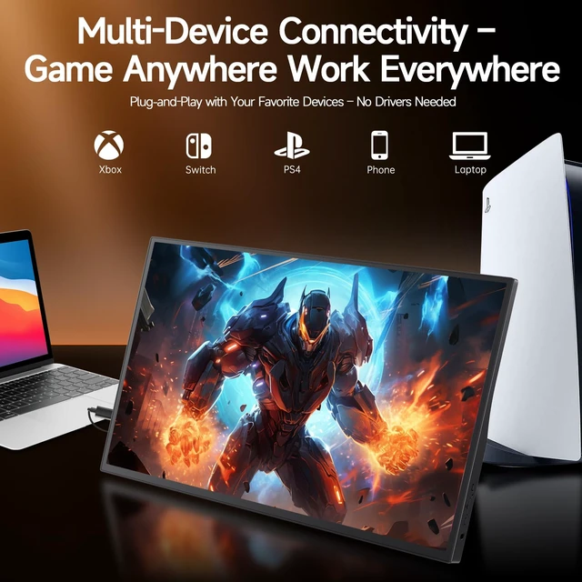 Alt view image 5 of 7 - 15.6" Portable Monitor 1080P FHD IPS, 250 Nits Brightness, Adjustable Kickstand with VESA Mount, USB-C HDMI, Dual Speakers, Ultra-Slim Travel Laptop Second Screen for Phone PC PS5