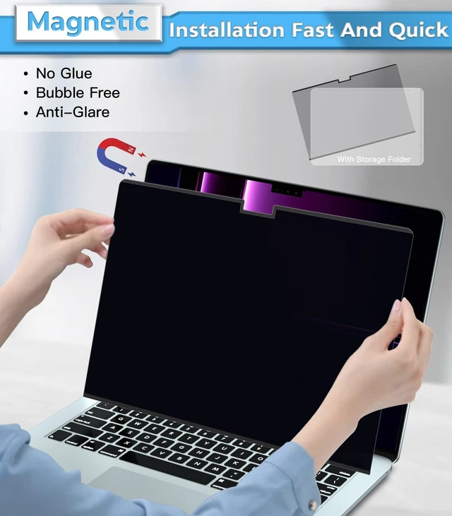 Alt view image 2 of 7 - Magnetic Privacy Screen for MacBook Air 15.3 Inch (2025/2024/2023, M4, M3, M2 Chip) - Removable Anti-Glare Protector with Camera Cover Slide, Anti-Blue Light Filter for Mac Air 15.3" Laptop