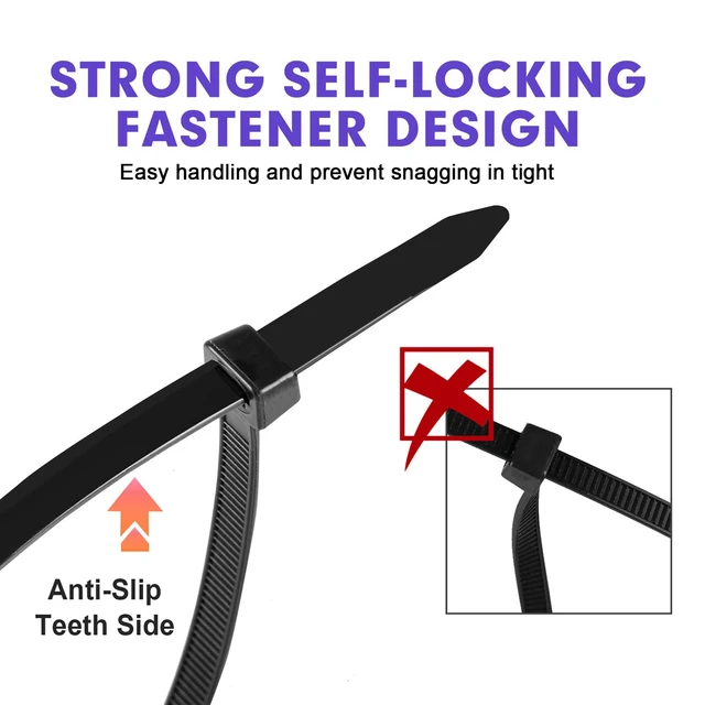 Alt view image 5 of 7 - Zip Ties, 1200pcs Black Cable Zip Ties 8 Inch, Heavy Duty Plastic Wire Ties with 100lb Tensile Strength, Self-Locking Black Nylon Tie Wraps for Indoor and Outdoor