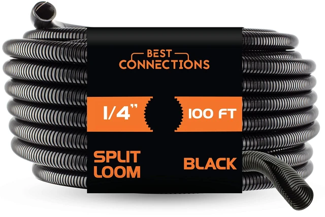 Main image of Split Wire Loom Flex-Guard Convoluted Tubing Protective Split Cable Sleeves for Auto Home Industrial Electrical Wires Chemical Resistant Conduit Black (1/4" - 100 ft)