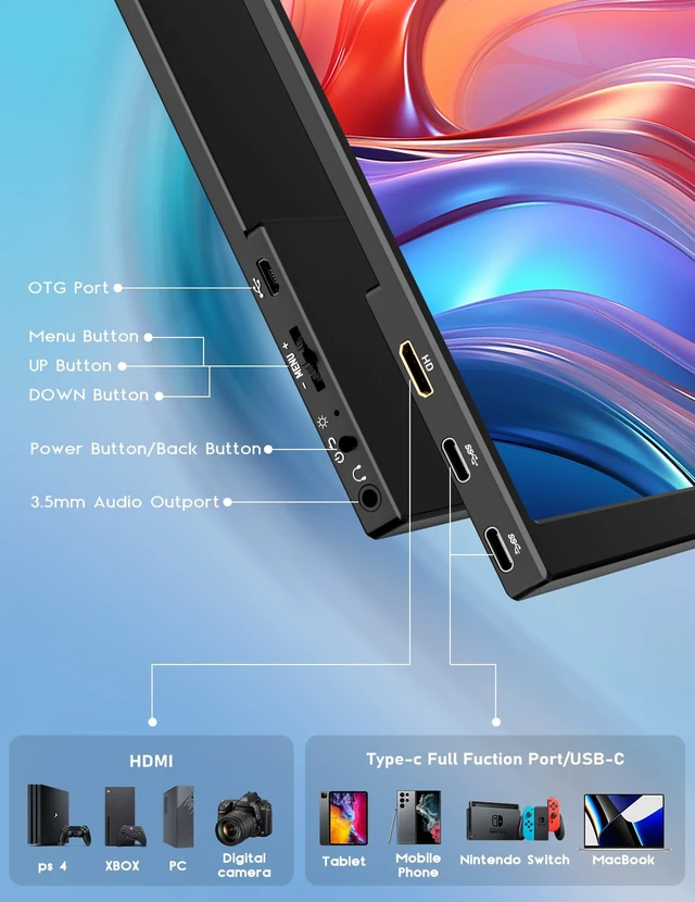 Alt view image 5 of 7 - 4K Portable Monitor, 13.4" 3840 * 2400 IPS Portable Monitor for Laptop, Slim Lightweight HDR Travel Screen USB-C HDMI w/Smart Cover for Laptop PS5/4 Xbox