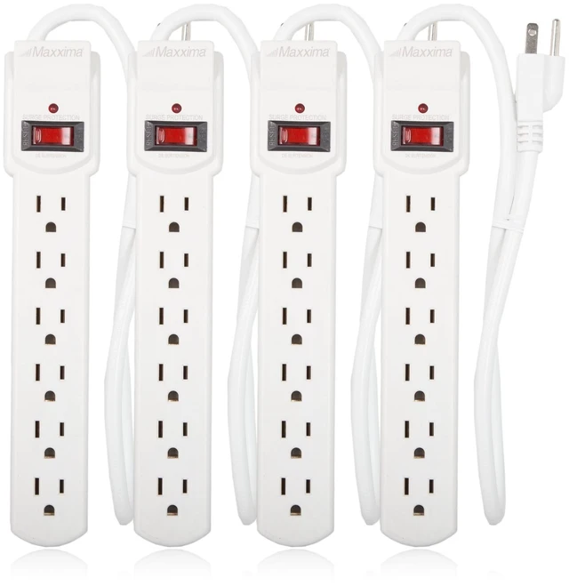 Main image of 6 Outlet Power Strip Surge Protector, White, 300 Joules, 4 Pack Red On/Off Switch, Powers Multiple Electronics Simultaneously, Perfect for Home Appliances