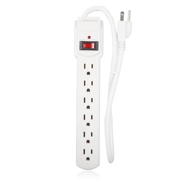 Alt view image 3 of 6 - 6 Outlet Power Strip Surge Protector, White, 300 Joules, 4 Pack Red On/Off Switch, Powers Multiple Electronics Simultaneously, Perfect for Home Appliances