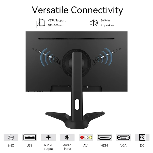 Alt view image 6 of 7 - 23.8 inch Computer Monitor 1920x1080 Vertical PC Monitor with HDMI VGA AV BNC USB Ports, Multi-Function Stand, VESA, Display Frameless Build-in Speakers for Office Home