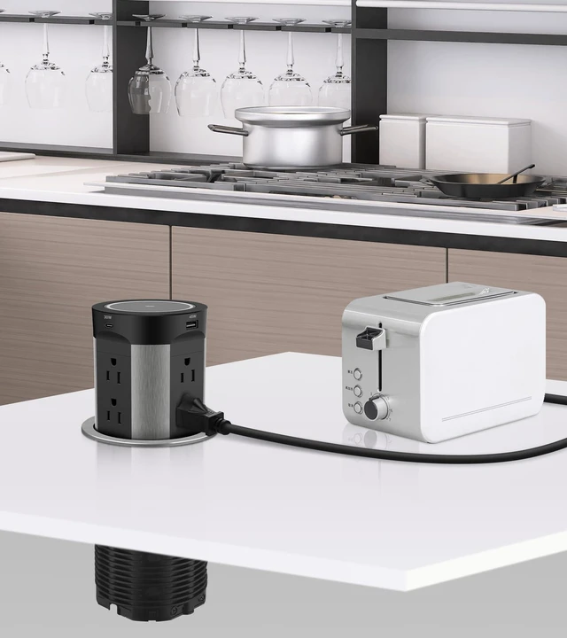 Alt view image 6 of 7 - Pop Up Outlet for Countertop, PD45W 4 USB/8 Outlets/Wireless Charger 4-inch Flush Mount Island Kitchen Pop Out,15A Tamper Resistant Electrical Outlet -Space-Saving Recessed Design,1875W