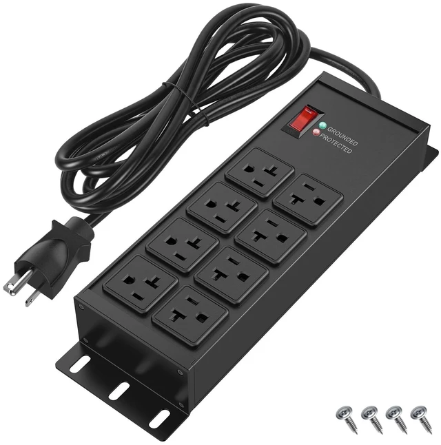 Main image of Heavy Duty Power Strip 20 Amp, 12 Gauge Surge Protector, 10FT 2500W Extension Cord with Multiple Outlets,8 Outlets Wall Mount for Garage, Workshop, Industrial Shop,2500J